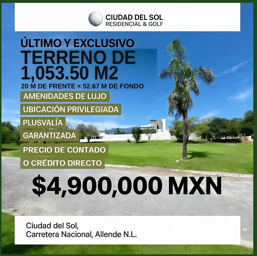 Fotografía 2 de Terreno en Venta Ciudad del Sol   1,553m2  (campo de golf)